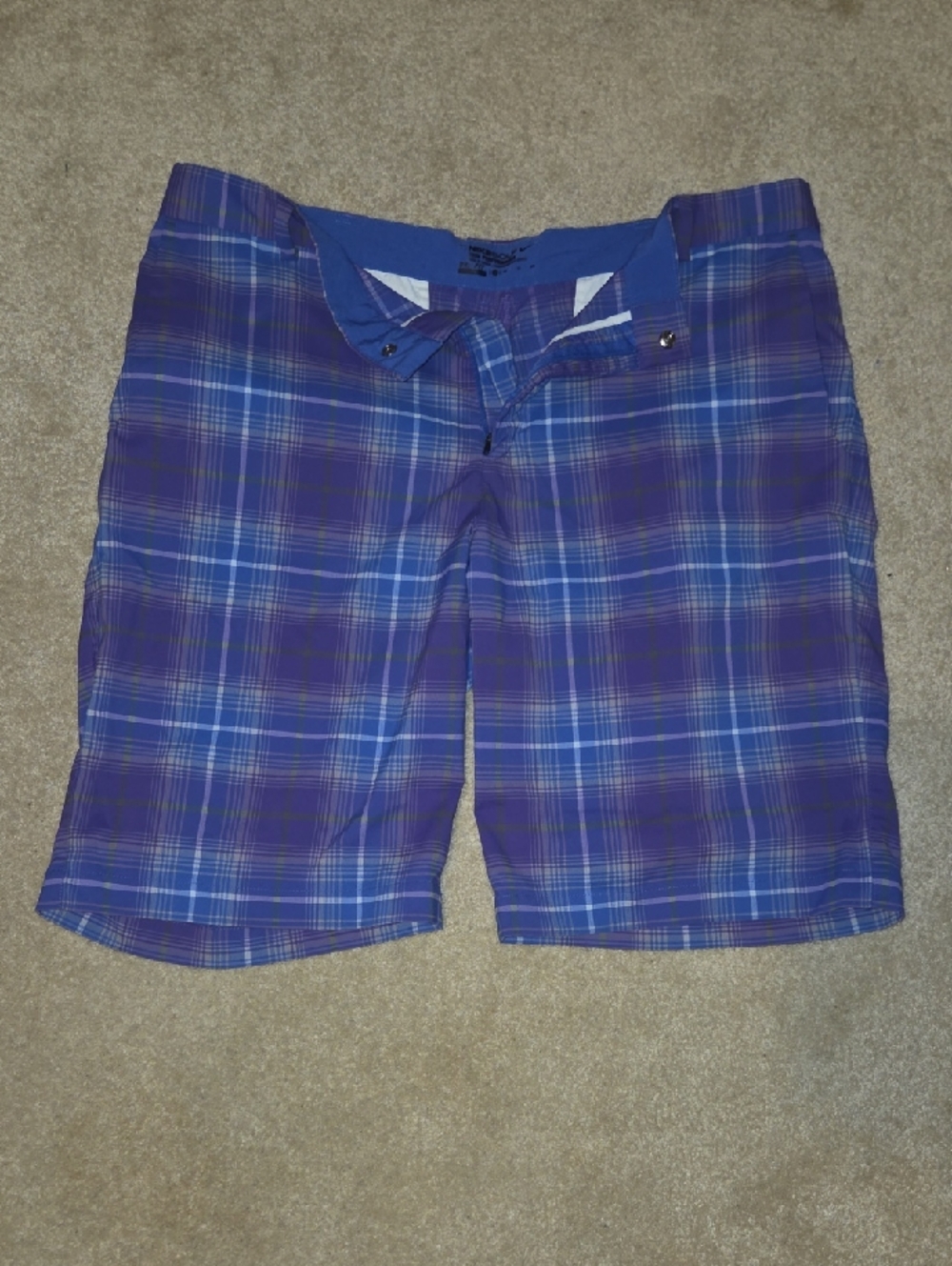 Nike Men's Purple and Blue Plaid Flat-Front Shorts